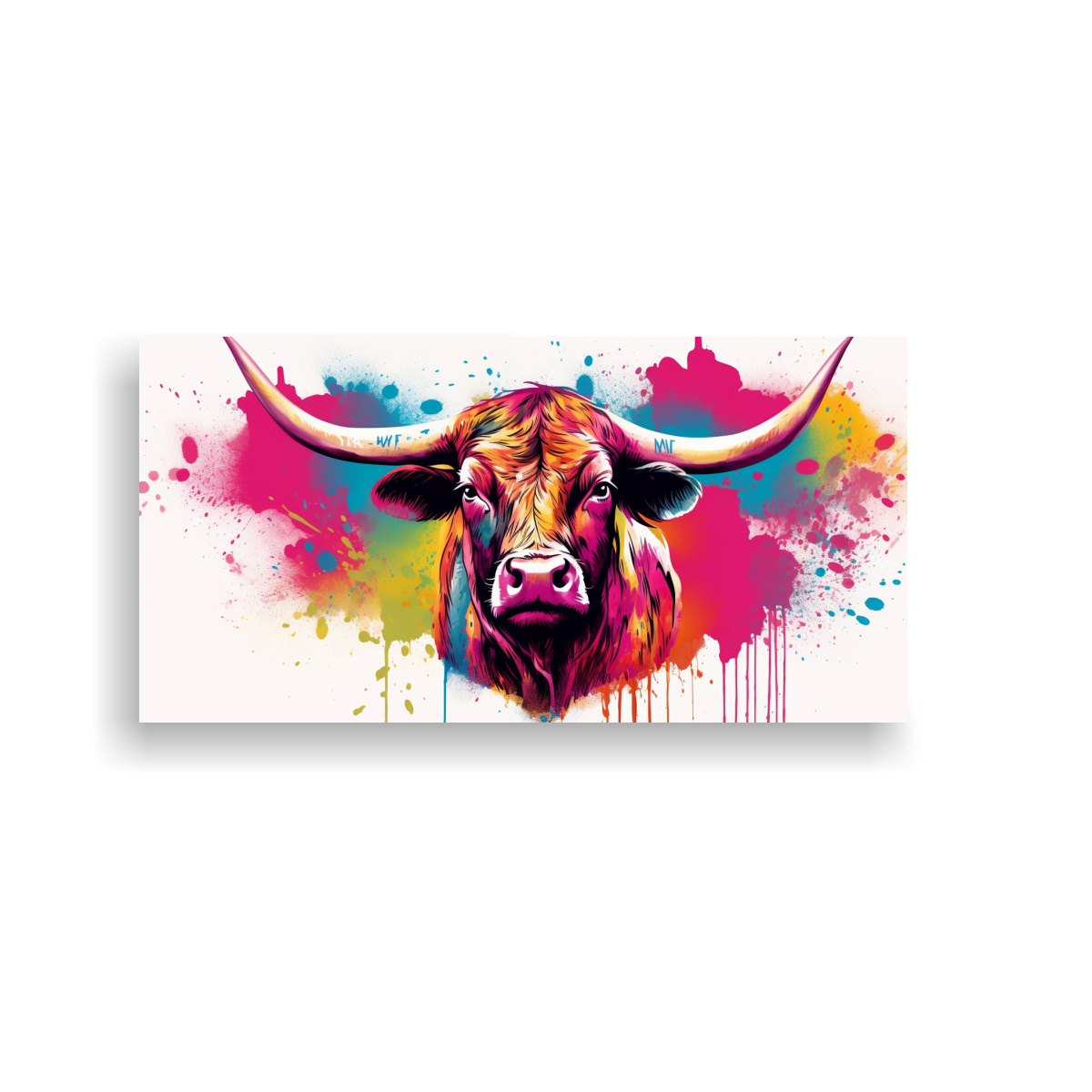cuadro-tela-dise-o-equilibrio-vaca-longhorn-arco-ris-rosa-neo-pop-arte