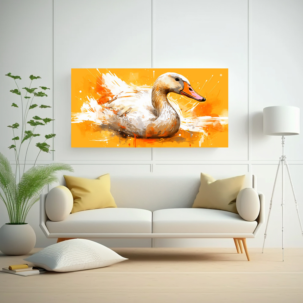 cuadro-tela-geese-orange-gold-arte-neo-pop-dormitorio-1