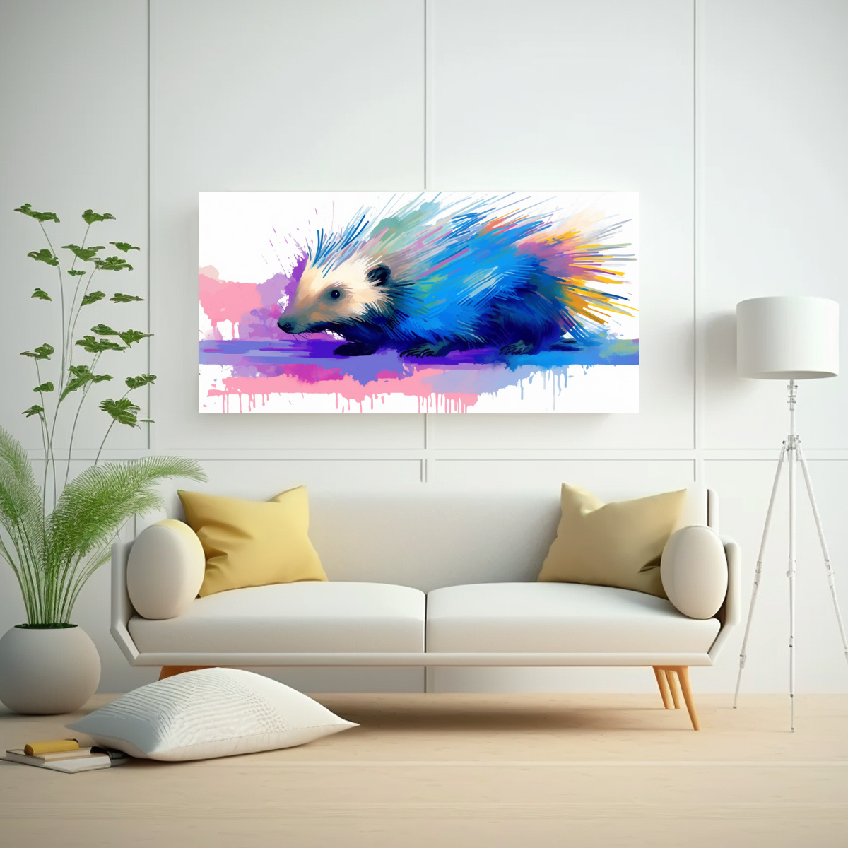 cuadro-tela-patr-n-porcupine-en-tonos-suaves-y-azul-intenso-neo-pop-art-1