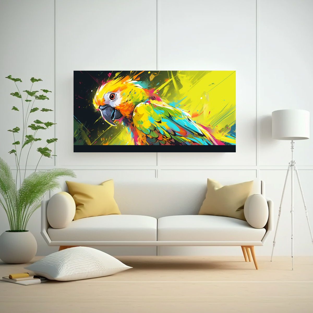 cuadro-tema-mural-un-loro-en-colores-vibrantes-y-amarillos-arte-neo-pop-1