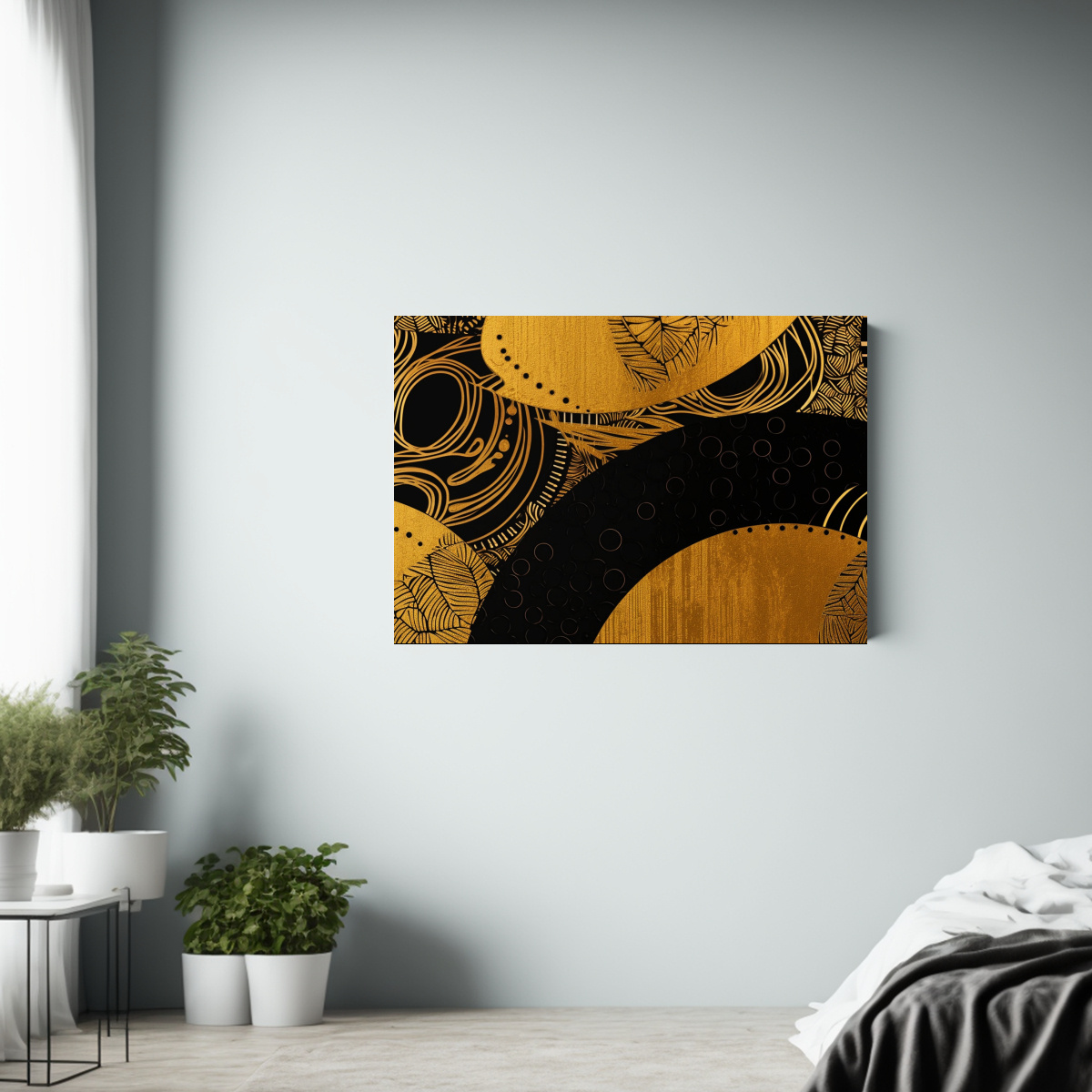 cuadro-vanguardia-para-sala-estampado-africano-en-negro-y-dorado-1