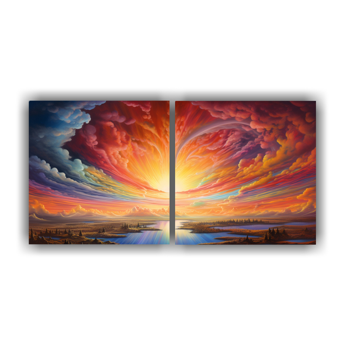 cuadroes-de-amaneceres-y-atardeceres-con-arco-ris-y-rojo