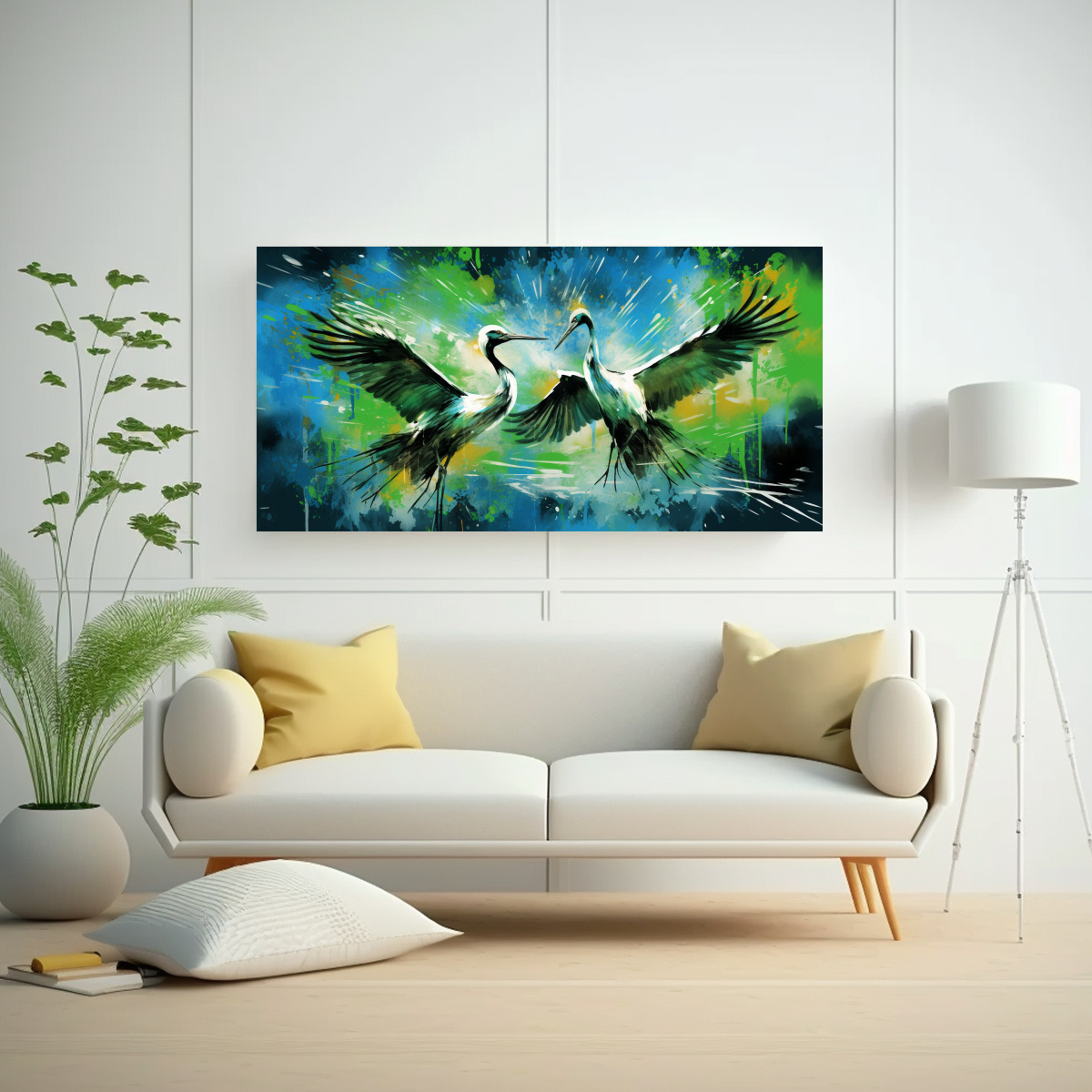 cuadros-abstractos-de-grullas-en-verde-y-azul-estilo-neo-pop-en-los-a-os-50-deco-1