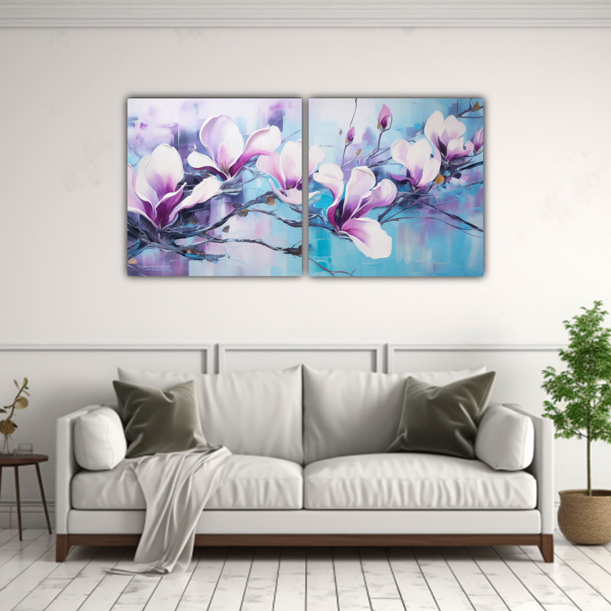 cuadros-abstractos-en-bastidor-de-madera-con-flores-magnolias-p-rpuras-y-turquesas-1