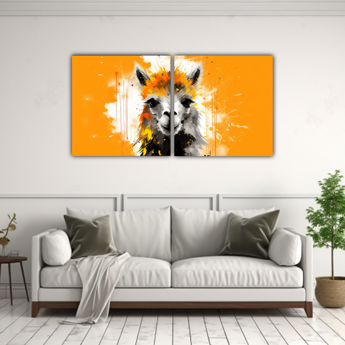 cuadros-alpaca-naranja-estilo-neo-pop-art-en-dos-telas-personalidad-y-colorido-1