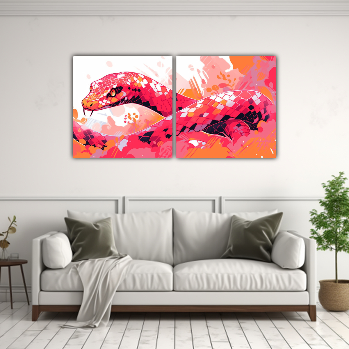 cuadros-bastidor-madera-serpiente-cascabel-en-colores-naranja-y-rosa-neo-pop-art-1