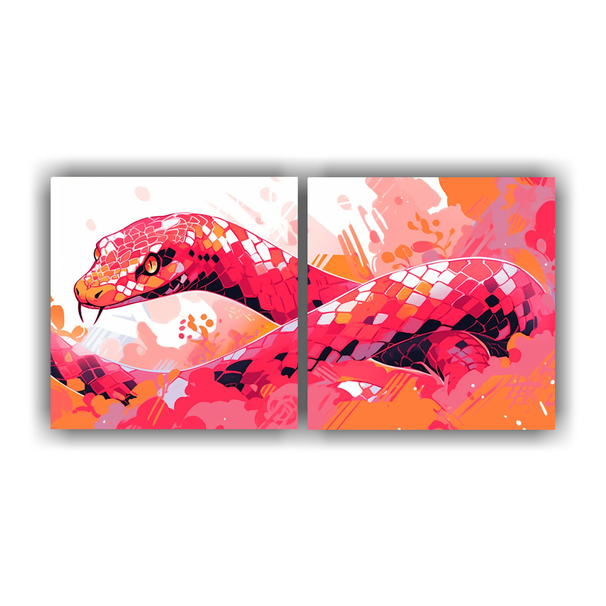 cuadros-bastidor-madera-serpiente-cascabel-en-colores-naranja-y-rosa-neo-pop-art