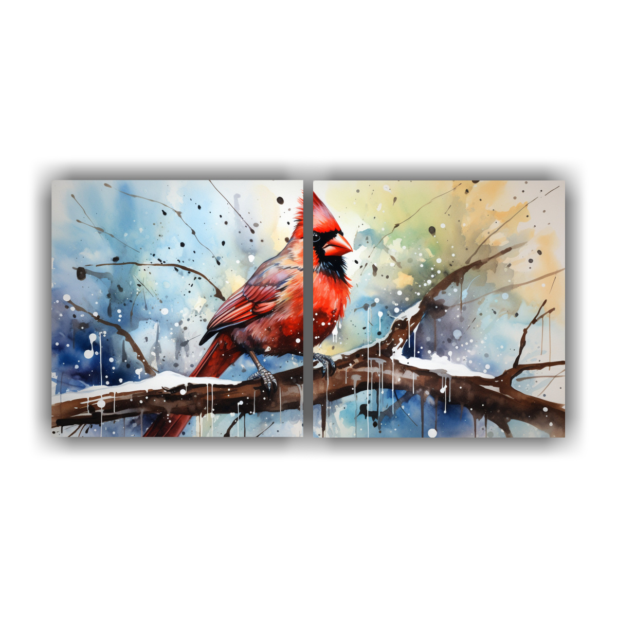 cuadros-creativos-exuberantes-cardenal-en-acuarelas-y-colores-marrones