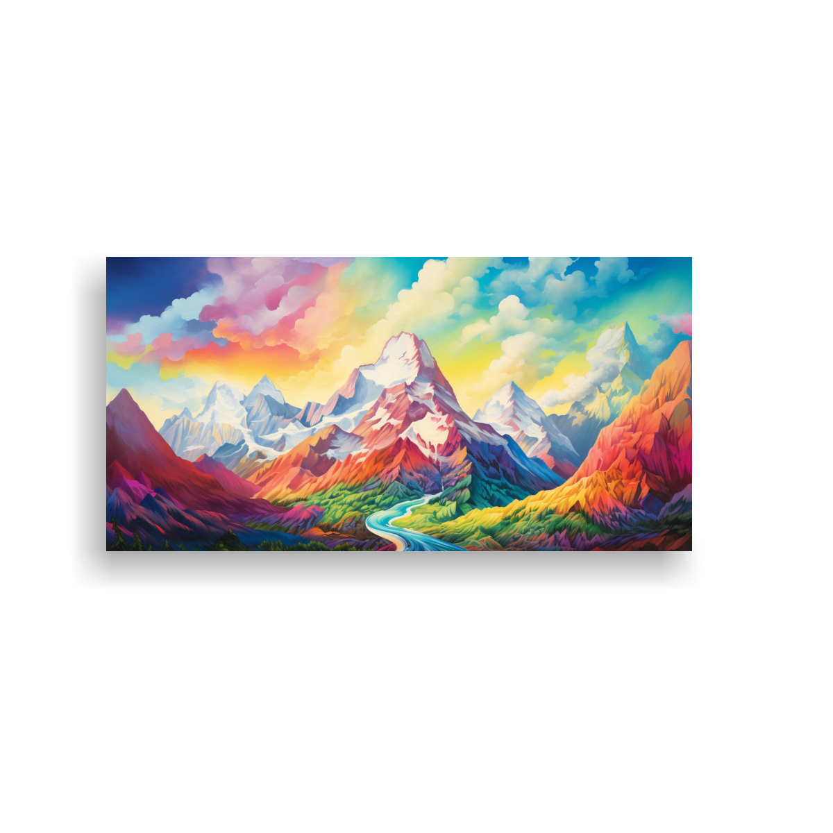 cuadros-de-arte-de-monta-as-famosas-con-arco-iris-y-rojo