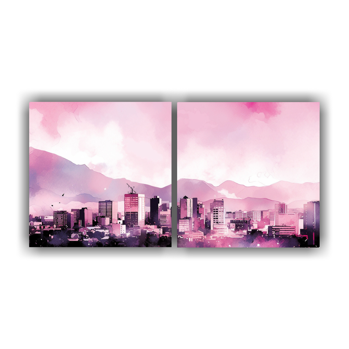 cuadros-de-dise-o-de-santiago-en-chile-en-acuarelas-y-color-rosa