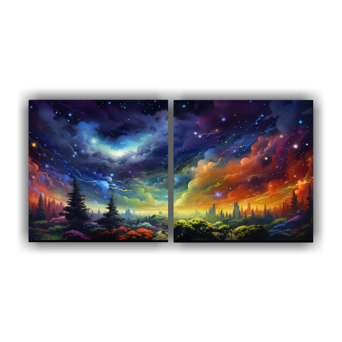 cuadros-de-tela-tem-tica-cielo-nocturno-con-arco-ris-y-colores-vibrantes