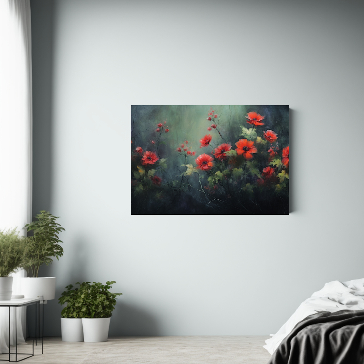 cuadros-decorativos-cuadro-de-comedor-con-flores-rojas-y-verdes-pintadas-sutilmente-texturizadas-1-1