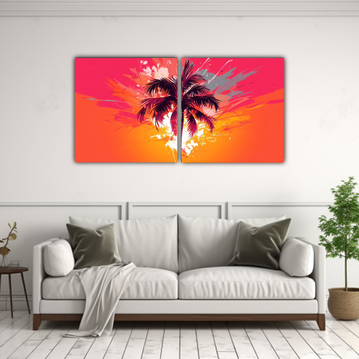 cuadros-decorativos-de-palmera-en-tonos-naranja-y-rosa-para-cuarto-con-atm-sfera-neonoir-1