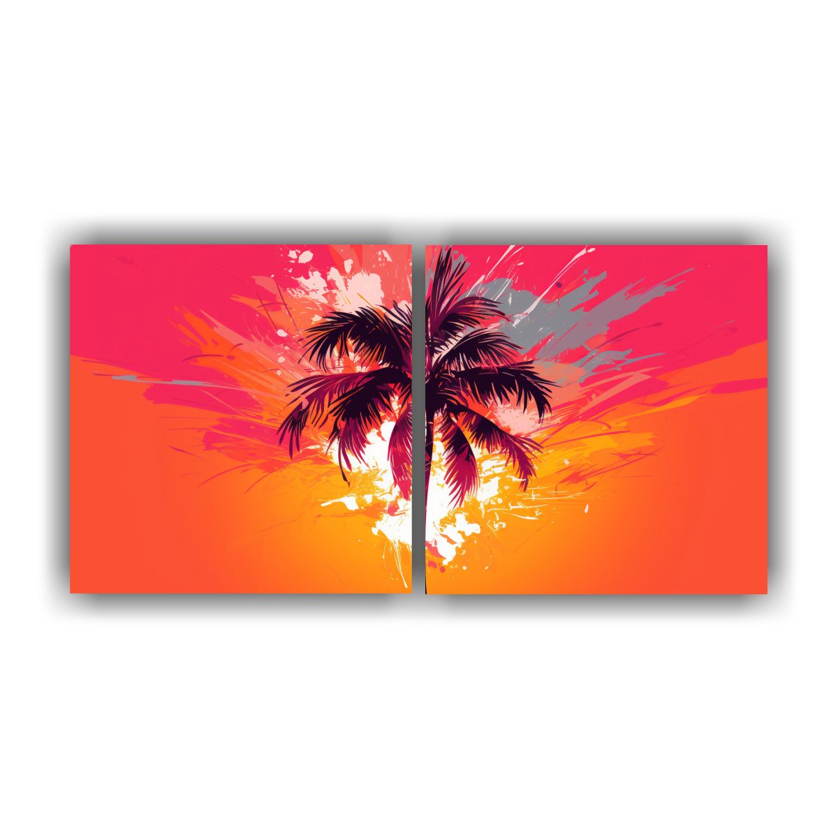 cuadros-decorativos-de-palmera-en-tonos-naranja-y-rosa-para-cuarto-con-atm-sfera-neonoir