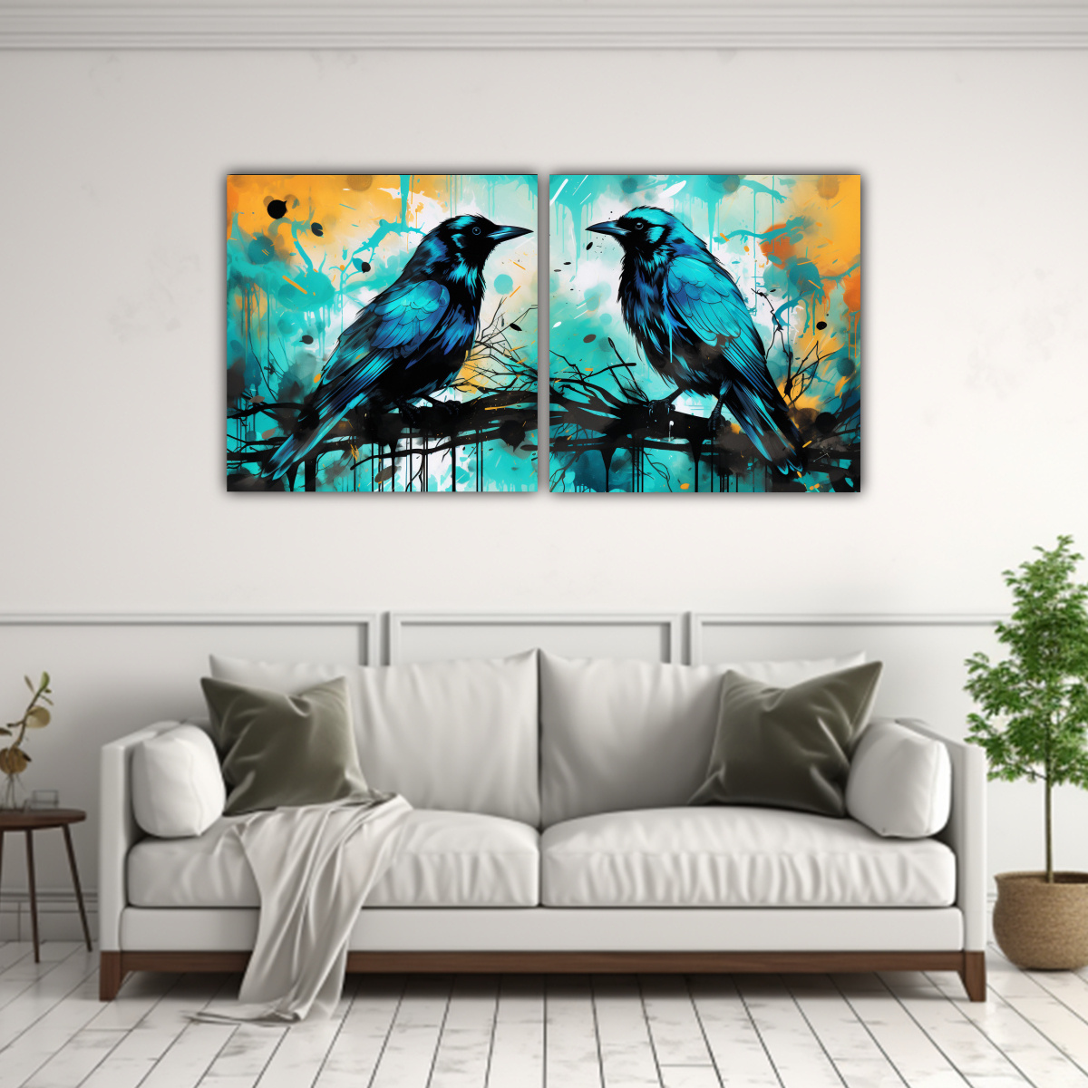 cuadros-decorativos-l-nea-cuervos-y-cuervas-turquesa-y-negro-1