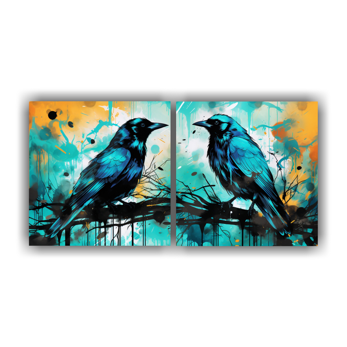 cuadros-decorativos-l-nea-cuervos-y-cuervas-turquesa-y-negro