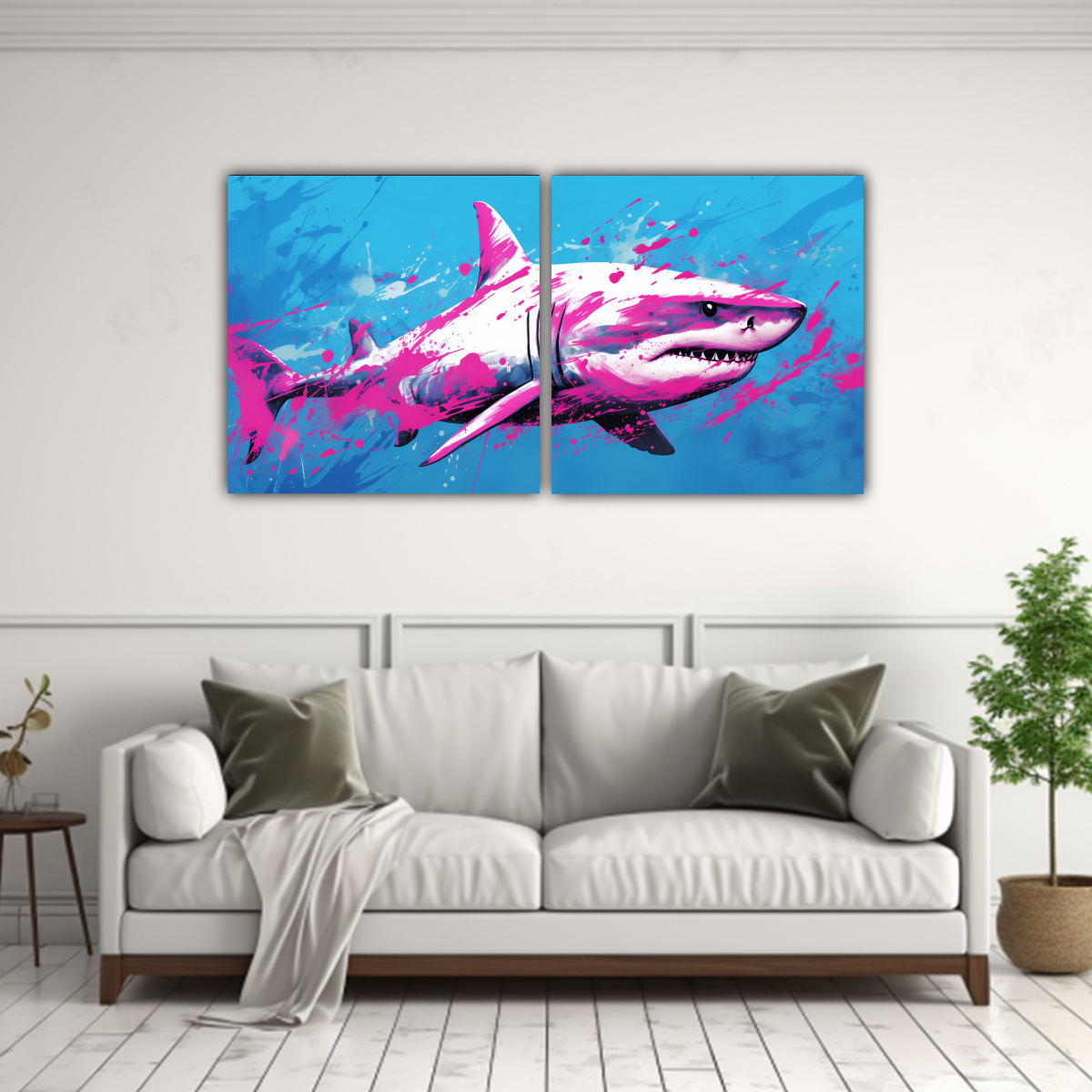 cuadros-dibujo-vitalidad-tibur-n-blanco-en-turquesa-y-fucsia-neo-1