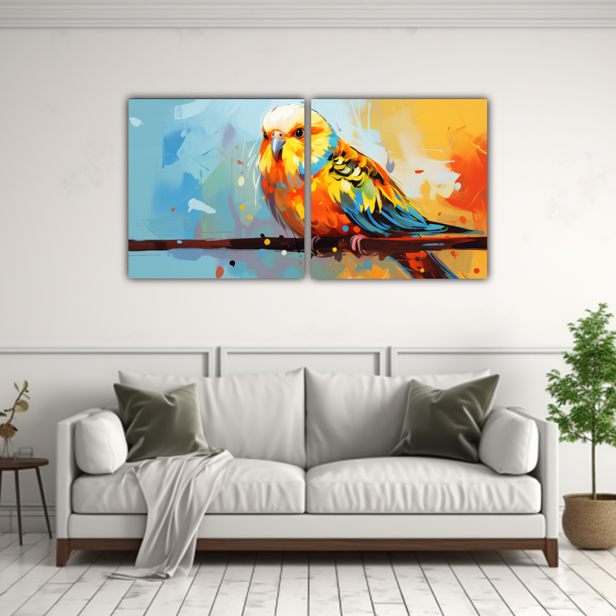 cuadros-inspiraci-n-escena-perico-amarillo-y-naranja-arte-pop-neo-1