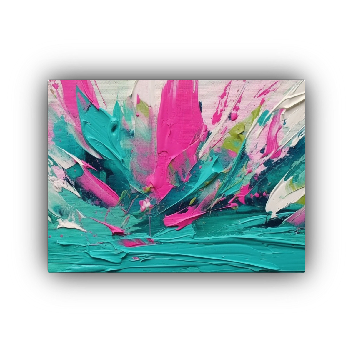 cuadros-modernos-contrastantes-pinceladas-caprichosas-fucsias-turquesa-verde-bohemio