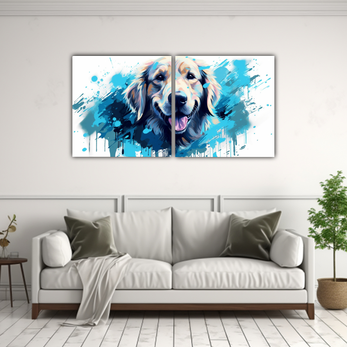 cuadros-modernos-de-retriever-en-turquesa-y-azul-en-estilo-neo-pop-arte-1