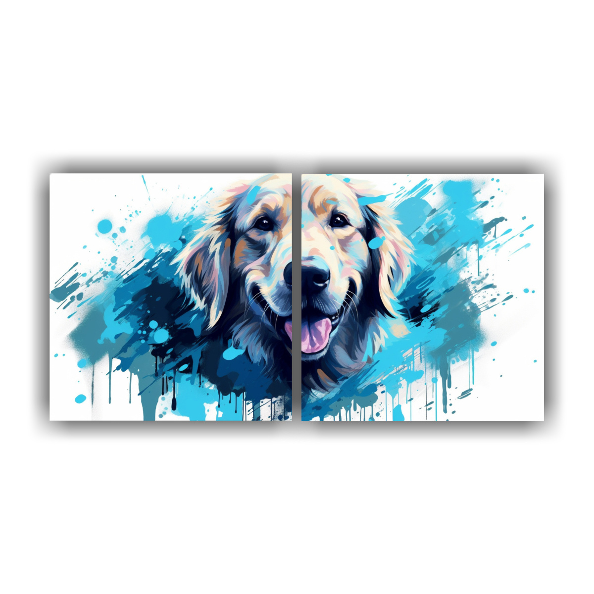 cuadros-modernos-de-retriever-en-turquesa-y-azul-en-estilo-neo-pop-arte