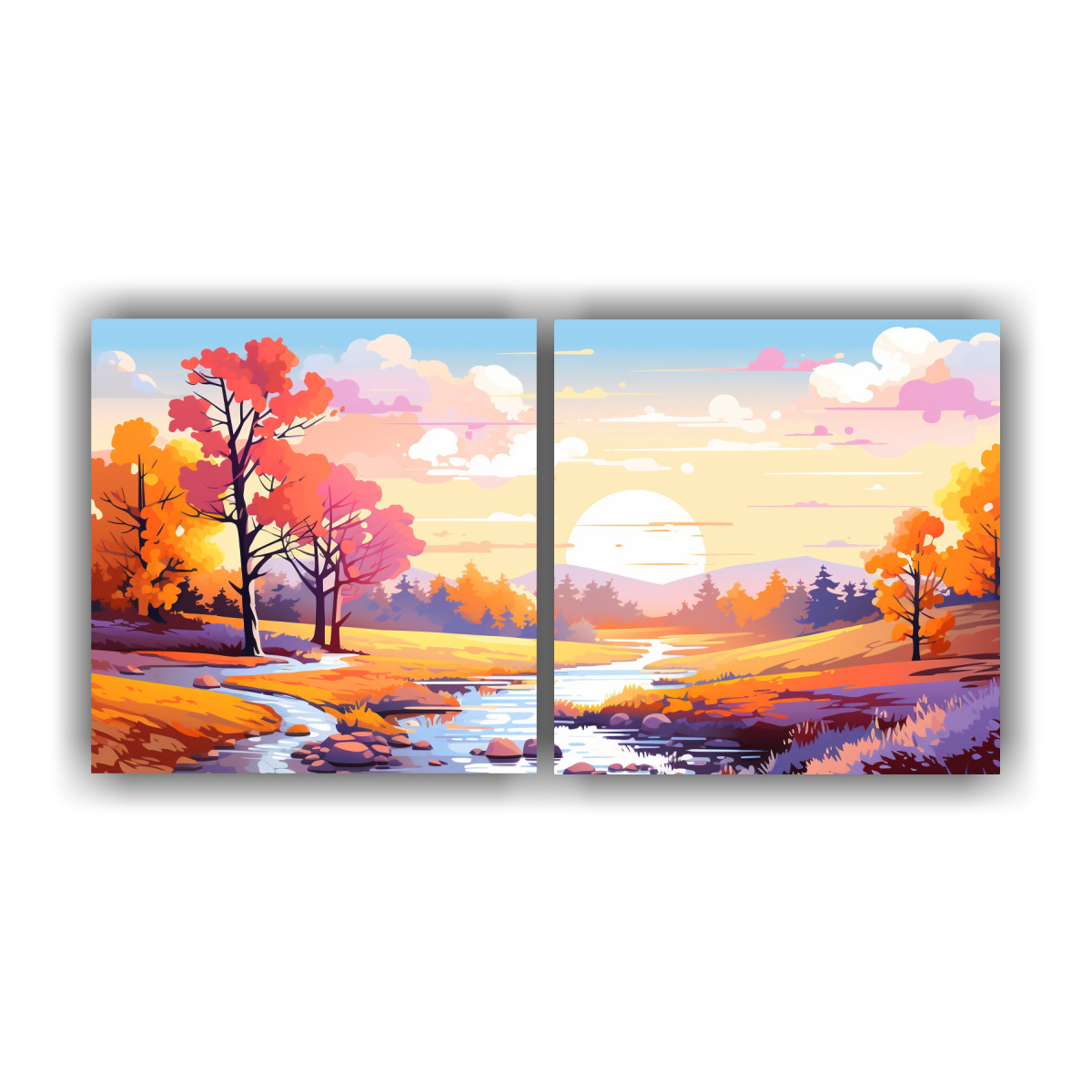 Cuadros Movimiento Simétrico Paisaje Otoñal Pastel Neo Pop Arte
