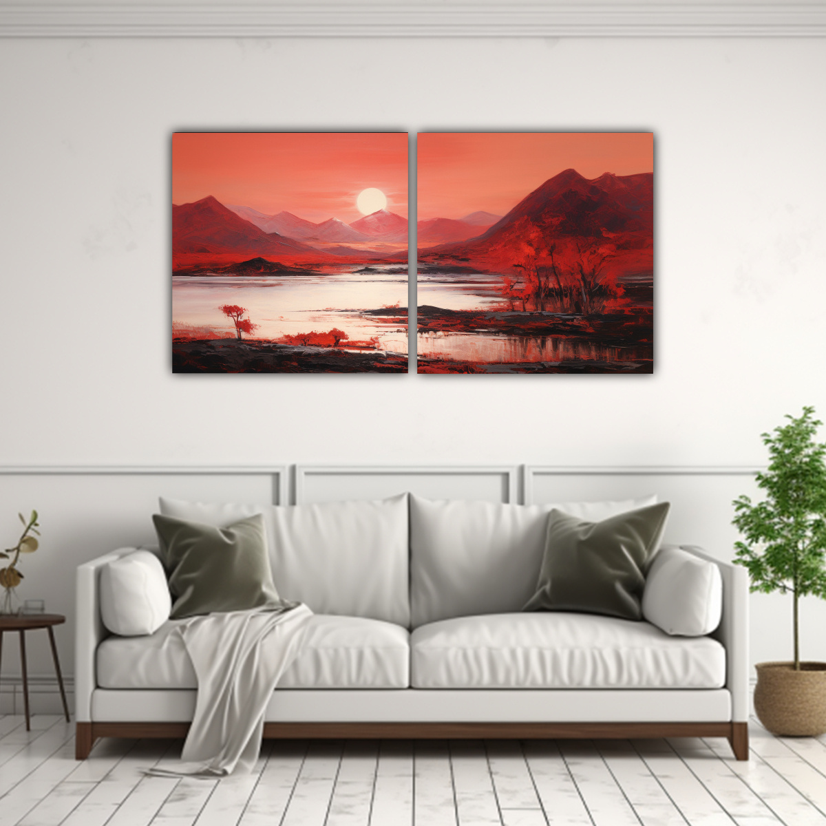 cuadros-tela-estilo-galer-a-monta-as-junto-lago-colores-rojos-1-1