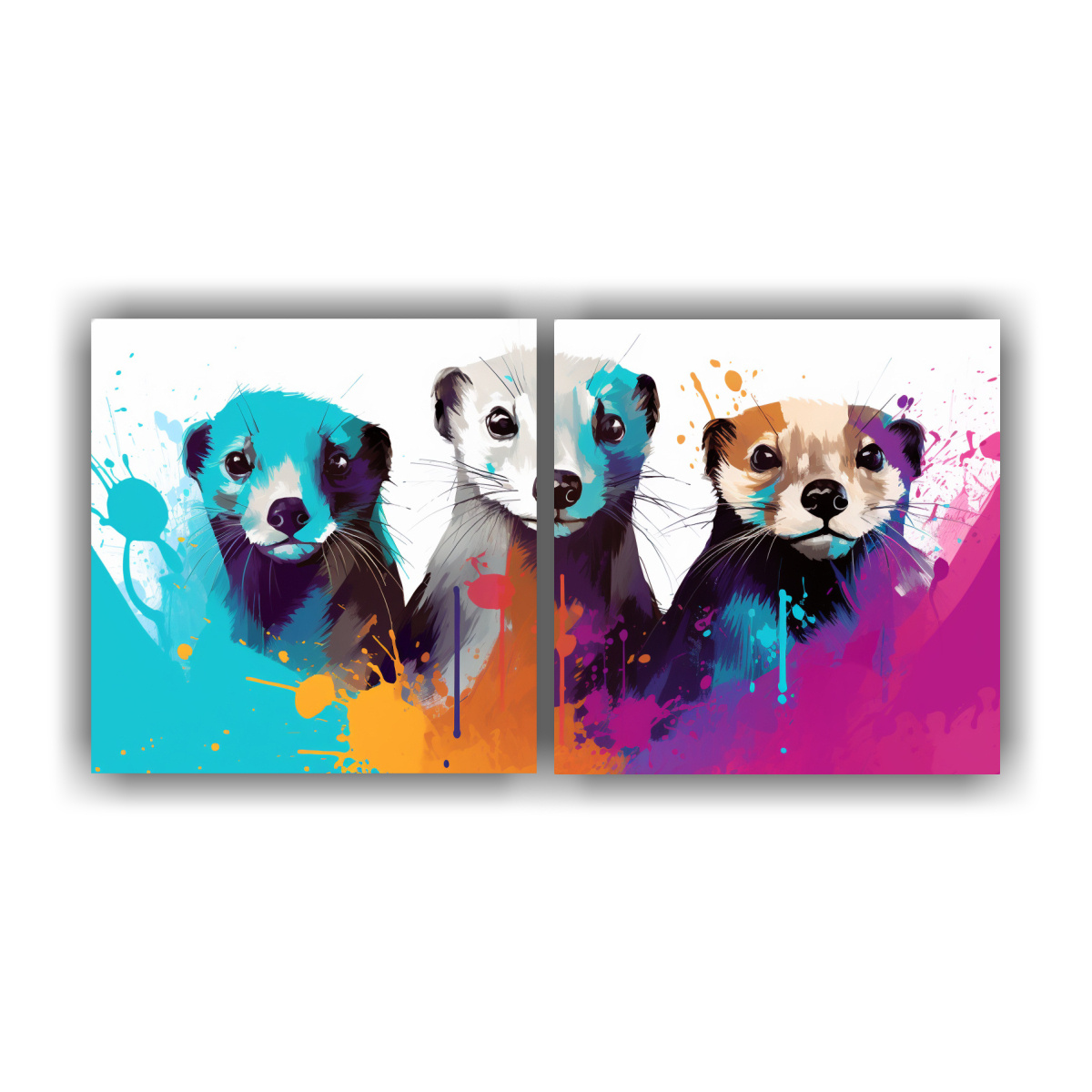 cuadros-weasels-en-colores-diluidos-y-turquesa-estilo-neo-pop