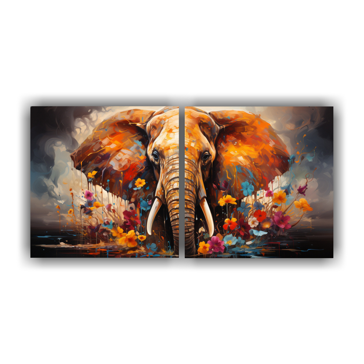 elefante-pintura-estilo-leo-estilo-colorido-figuras-en-dos-lienzos