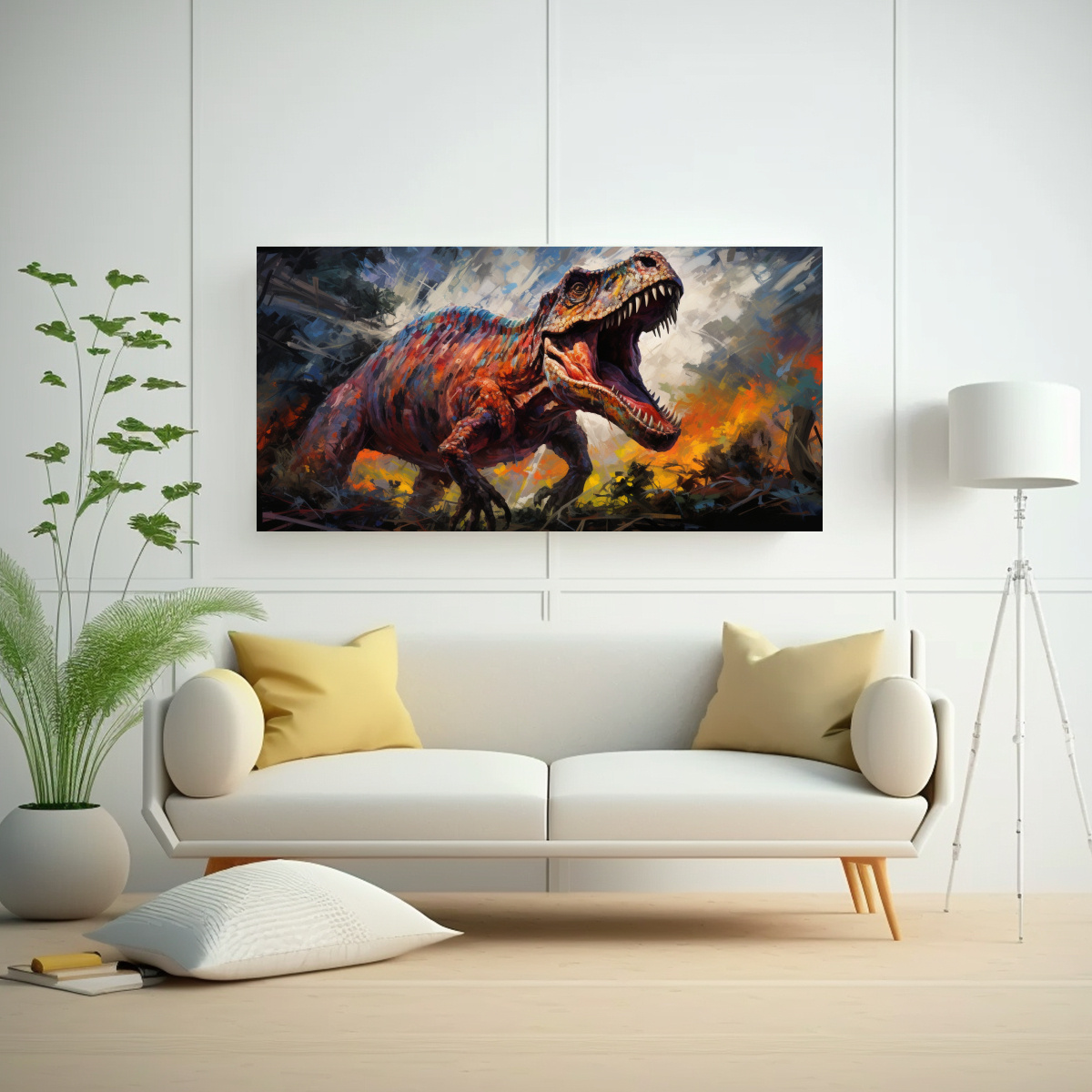 lienzo-horizontal-con-dinosaurios-legendarios-en-estilo-de-pintura-al-estilo-leo-colorida-1