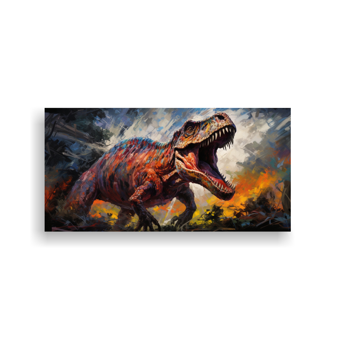 lienzo-horizontal-con-dinosaurios-legendarios-en-estilo-de-pintura-al-estilo-leo-colorida