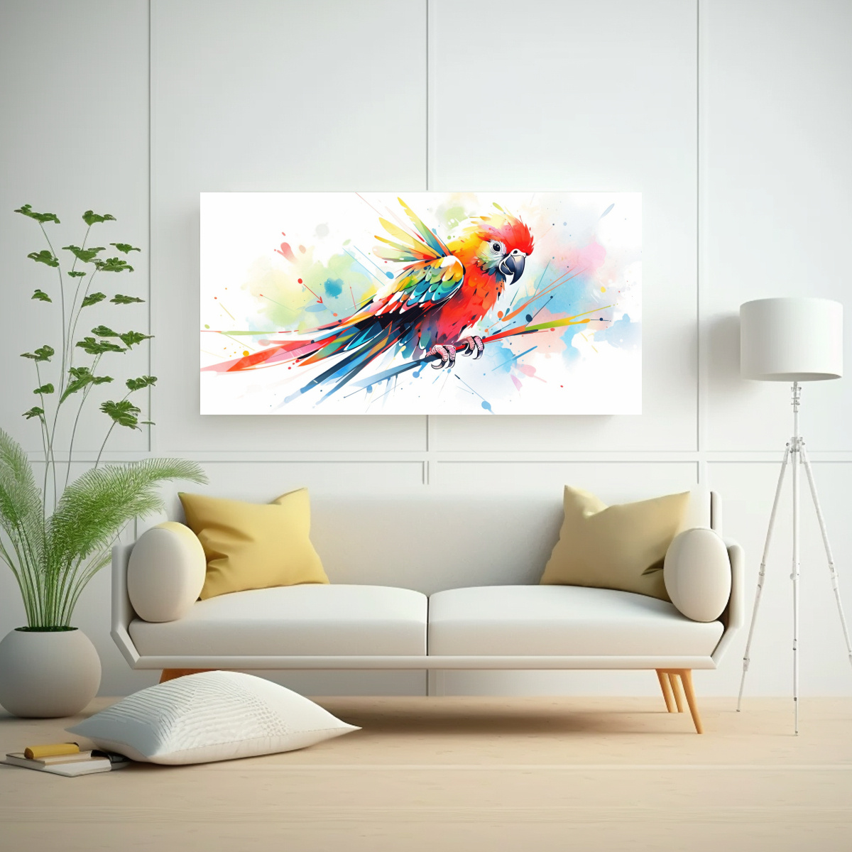 lienzo-moderno-de-un-loro-en-colores-vibrantes-y-acuarelas-neo-pop-art-1