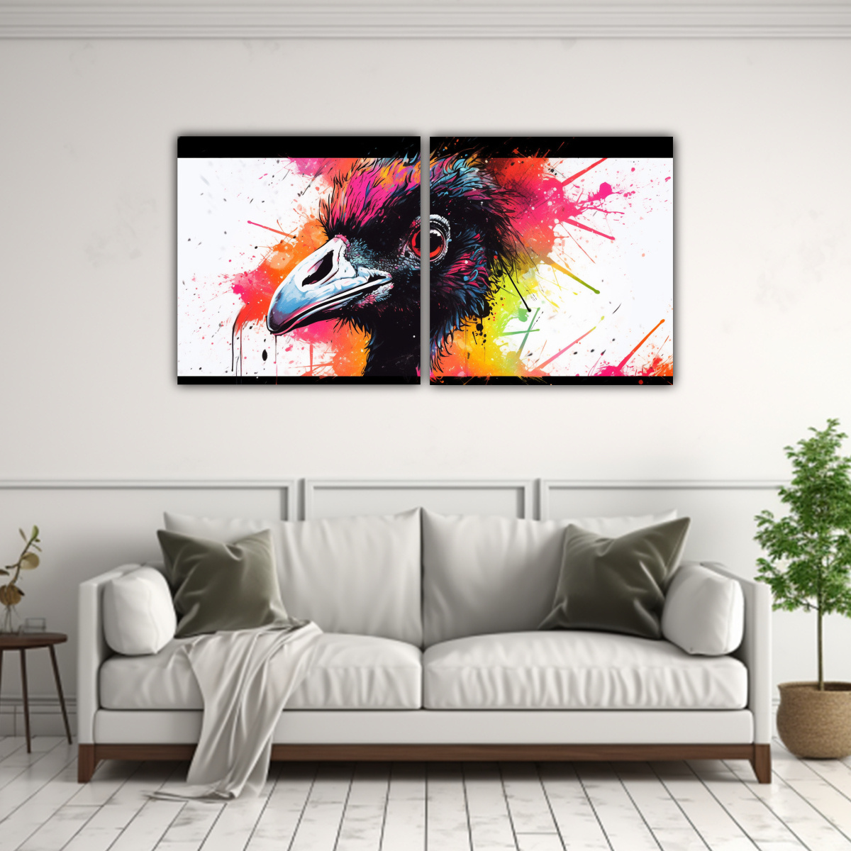 lienzos-horizontal-pop-art-avestruz-arco-ris-y-negro-neo-pop-art-1