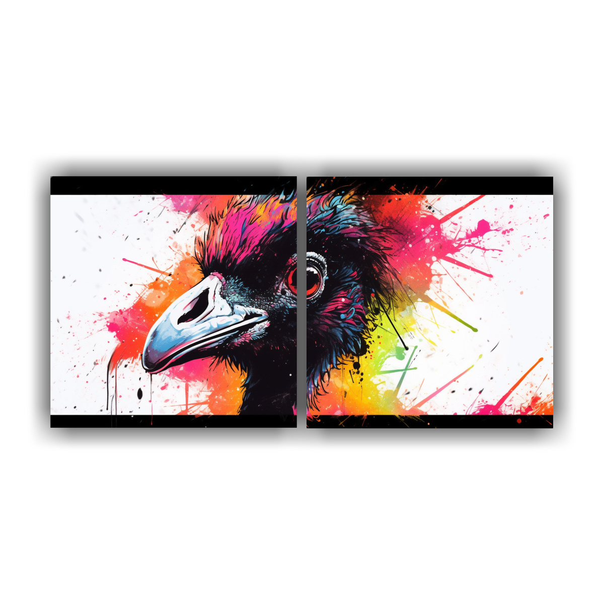 lienzos-horizontal-pop-art-avestruz-arco-ris-y-negro-neo-pop-art