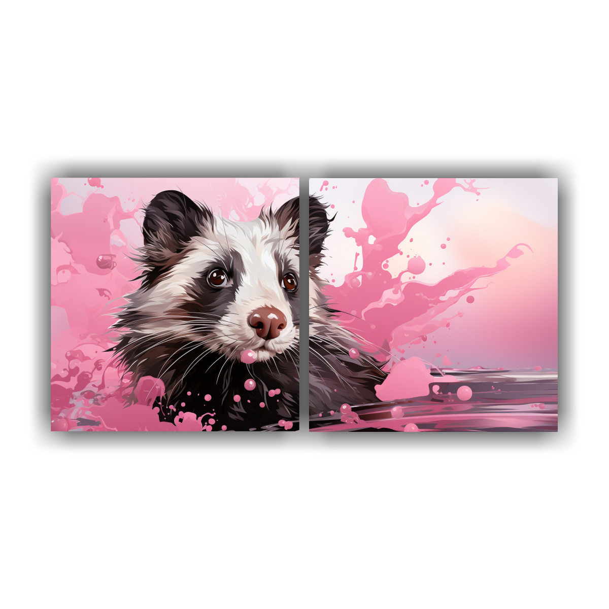 lienzos-modernos-de-skunk-en-tonos-apagados-y-rosa-beb-neo-pop-art