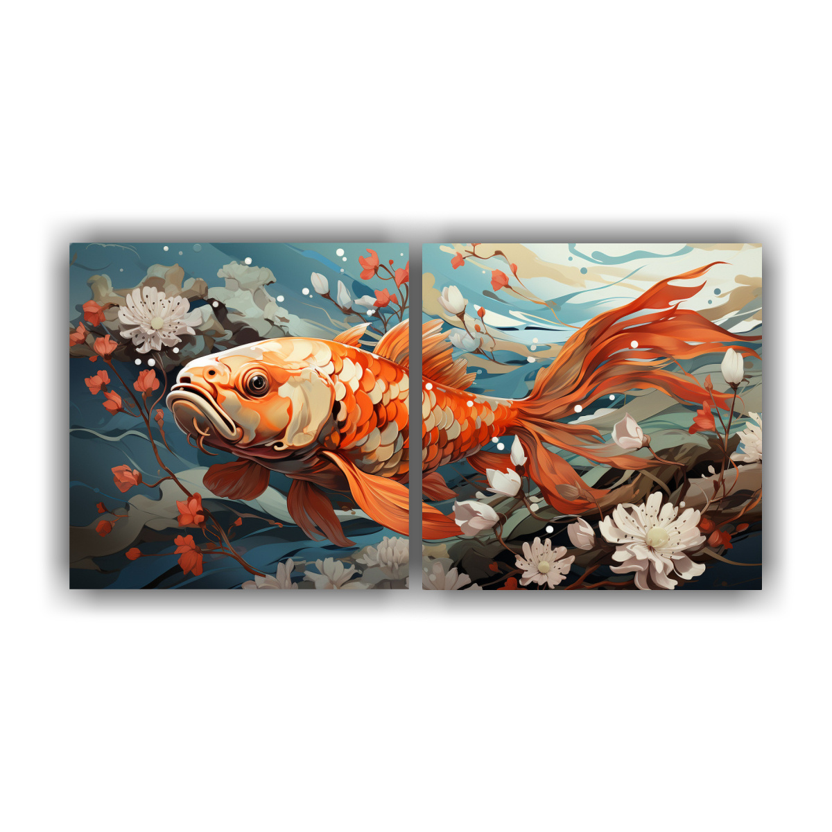 lienzos-tela-canvas-dormitorio-peces-koi-en-tonos-menta-arte-pop-neo-