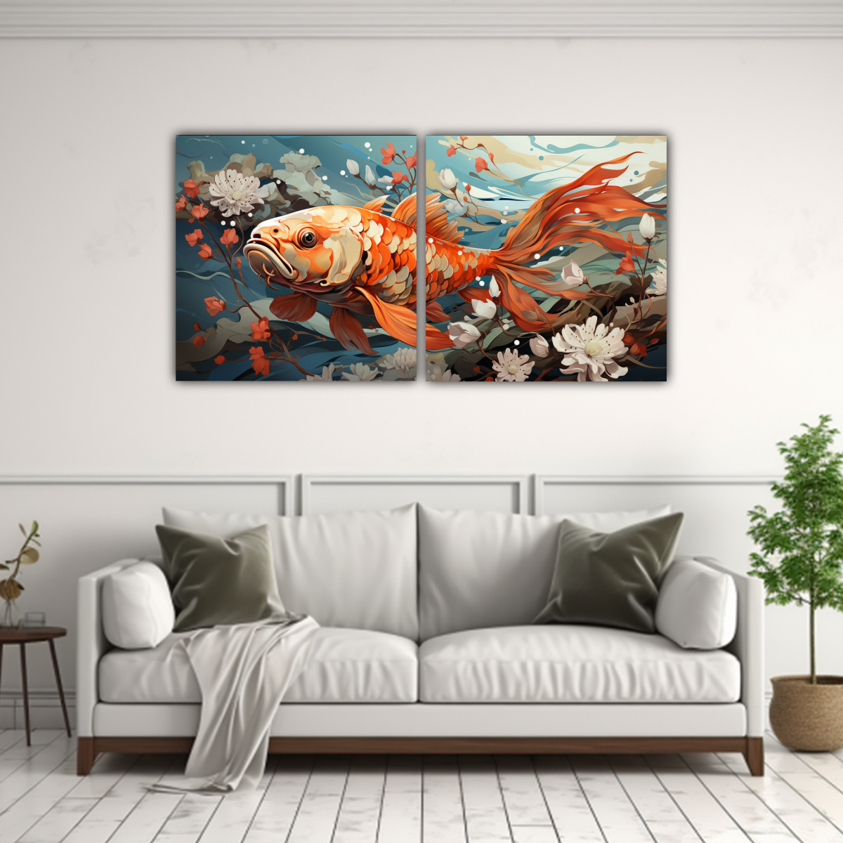 lienzos-tela-canvas-dormitorio-peces-koi-en-tonos-menta-arte-pop-neo-1-1