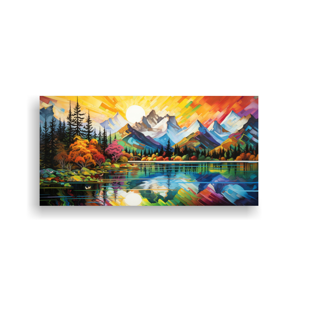 pintura-abstrac-luminosidad-monta-as-junto-lago-arco-ris-y-amarillo