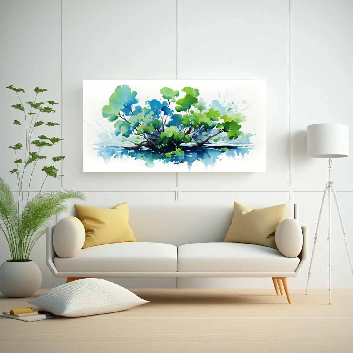 pintura-abstracta-de-ginkgo-biloba-verde-y-azul-con-l-neas-finas-1