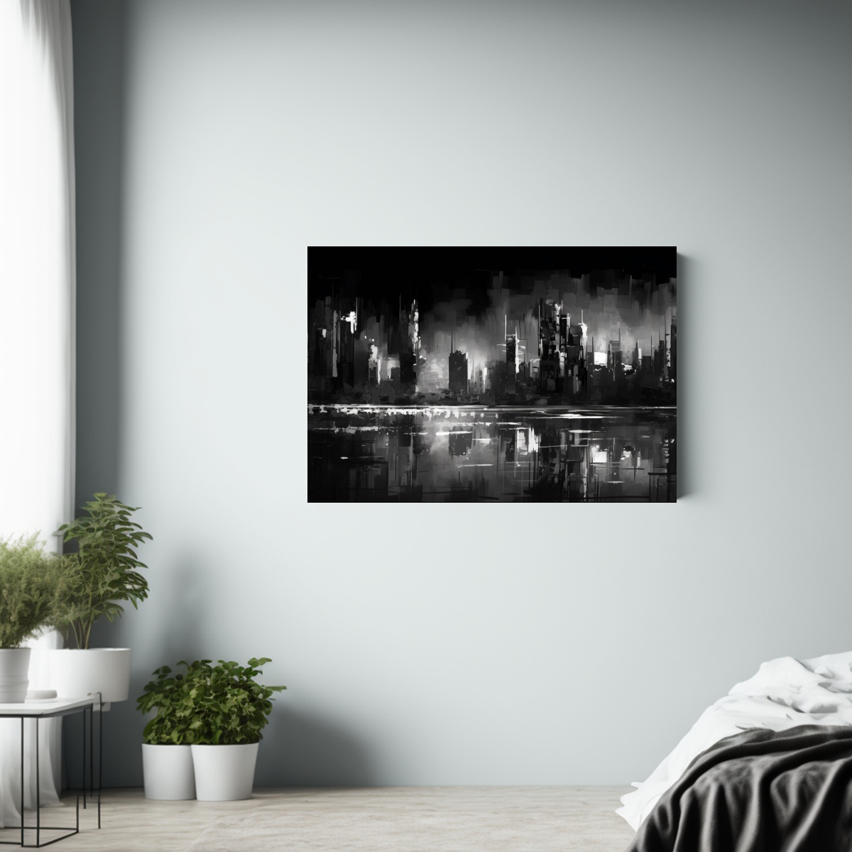 pintura-abstracta-en-blanco-y-negro-de-ciudad-de-noche-1