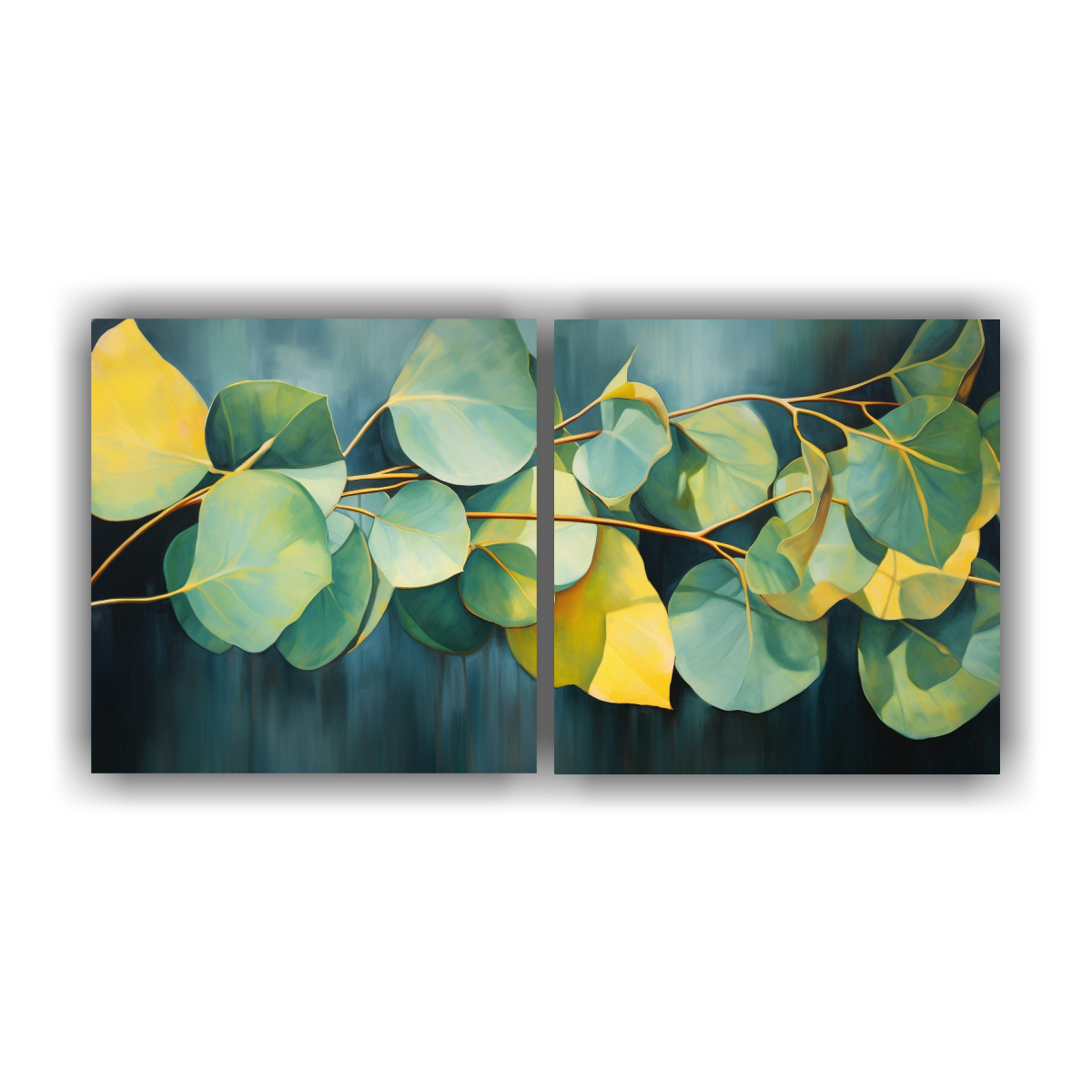 pintura-abstracta-en-estilo-leo-de-hojas-de-eucalipto-sobre-dos-telas