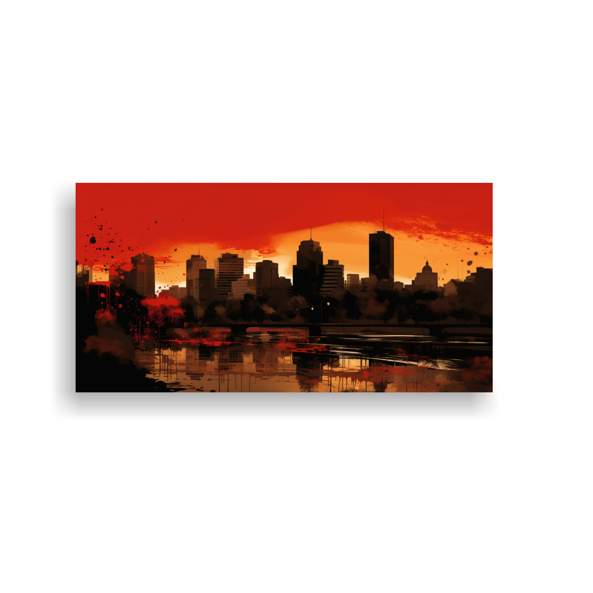 pintura-abstracta-en-lienzo-para-oficina-en-santiago-de-chile-en-colores-rojo-y-dorado-neonoir