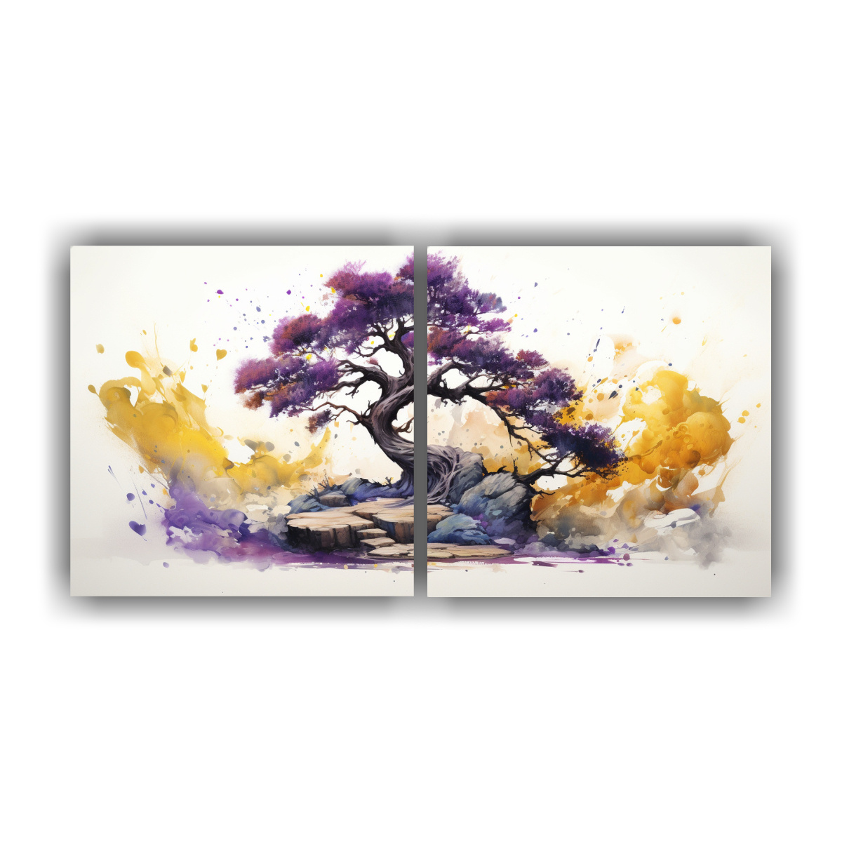 pintura-abstracta-en-tonos-morado-y-dorado-sobre-bastidor-de-madera
