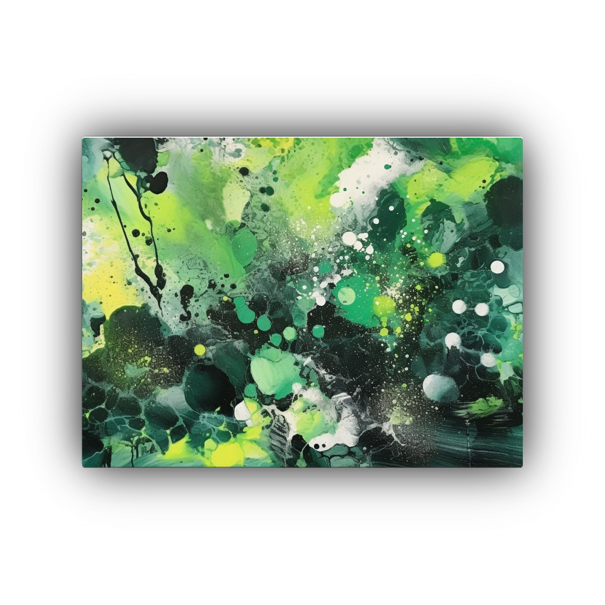 pintura-abstracta-lienzo-tonos-alegre-con-patrones-en-verde-y-negro