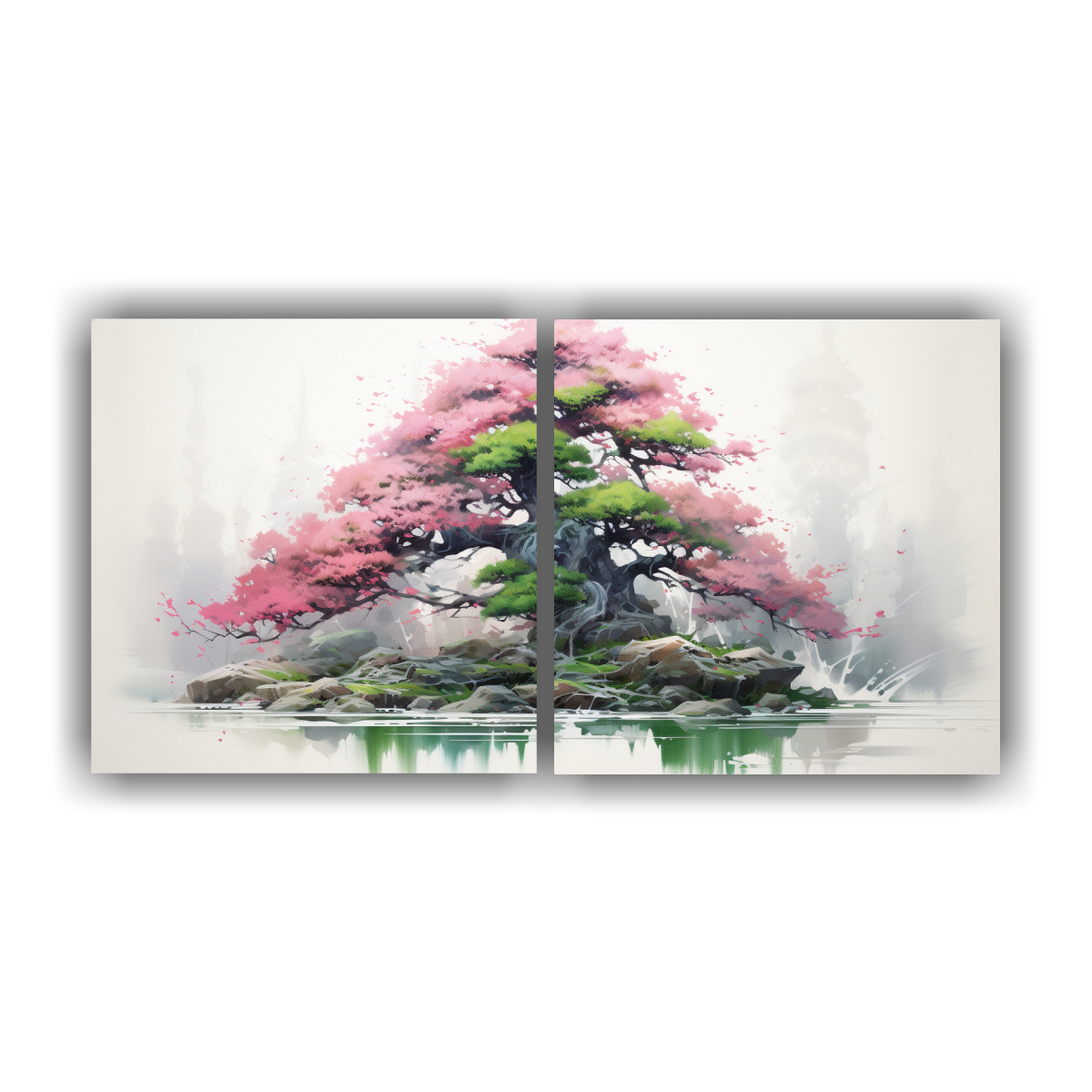 pintura-abstracta-rbol-bons-i-abeto-verde-y-rosa