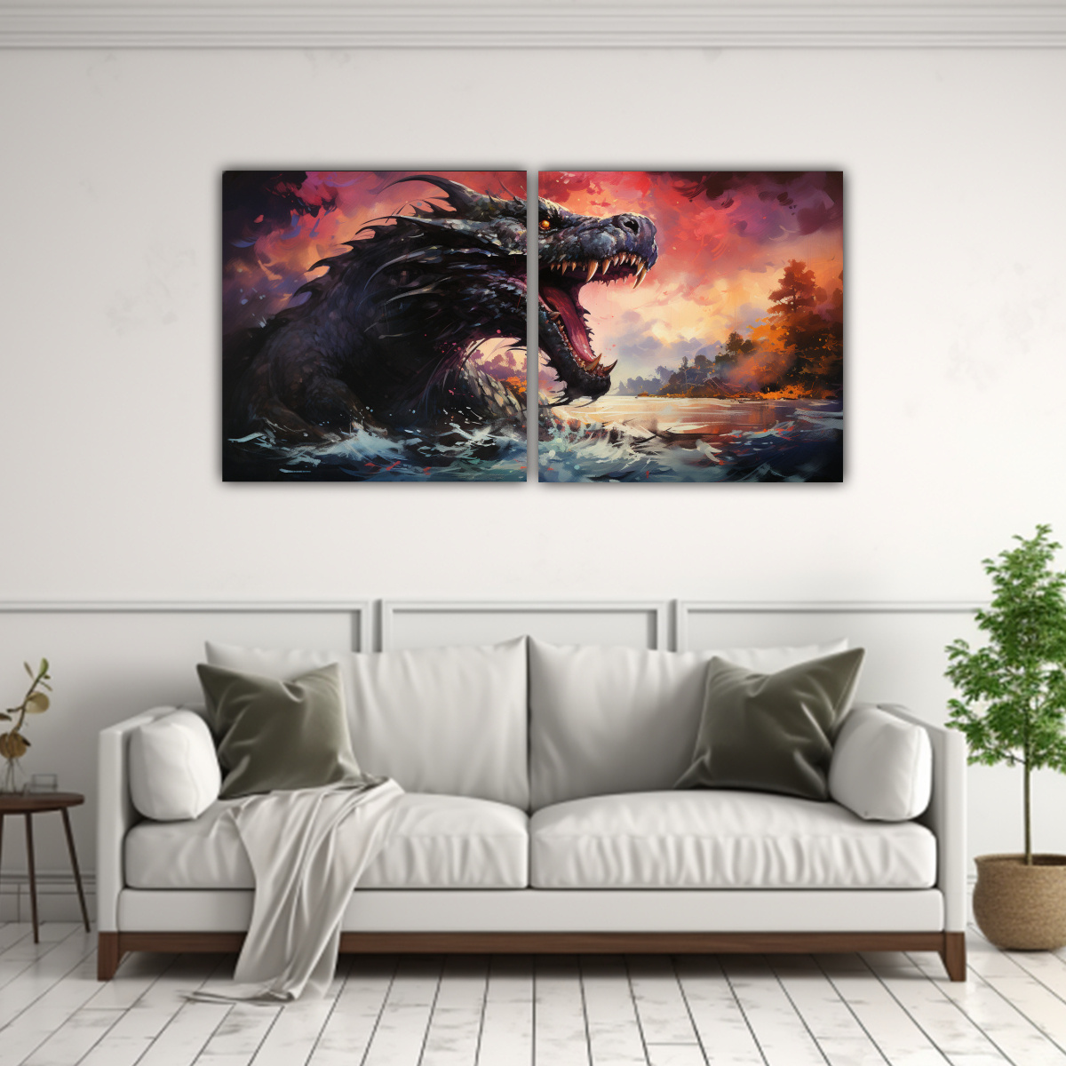 pintura-acuarela-estilo-loch-ness-monster-en-bastidor-1