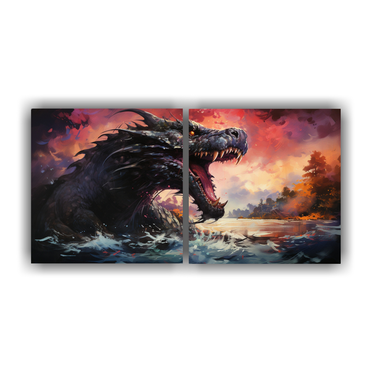 pintura-acuarela-estilo-loch-ness-monster-en-bastidor