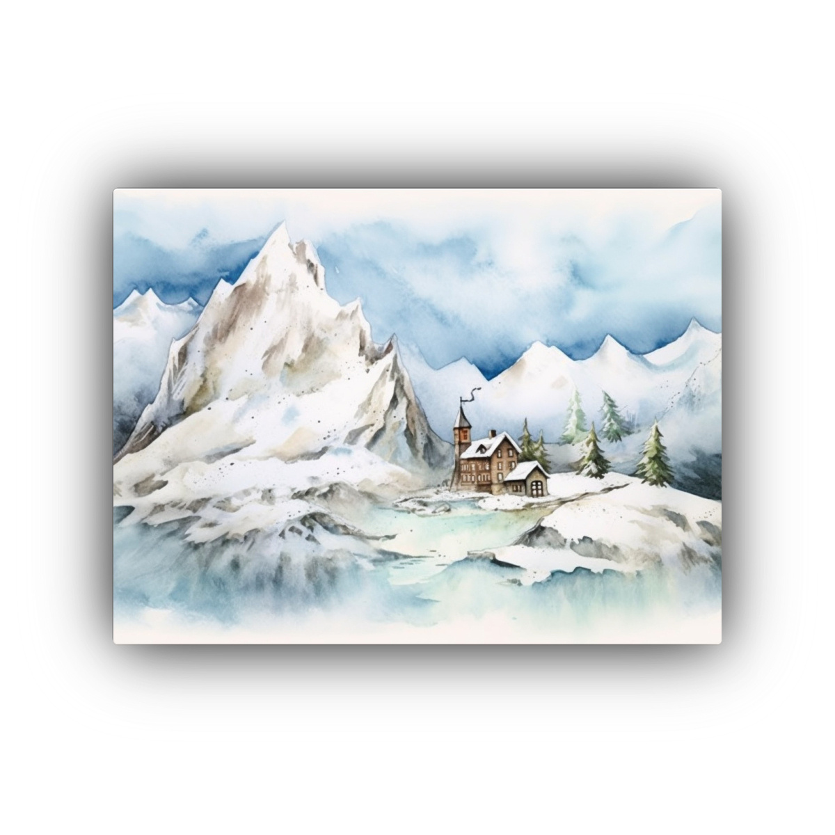 pintura-acuarela-invierno-valle-monta-as-mar-mar-casa-nieve-