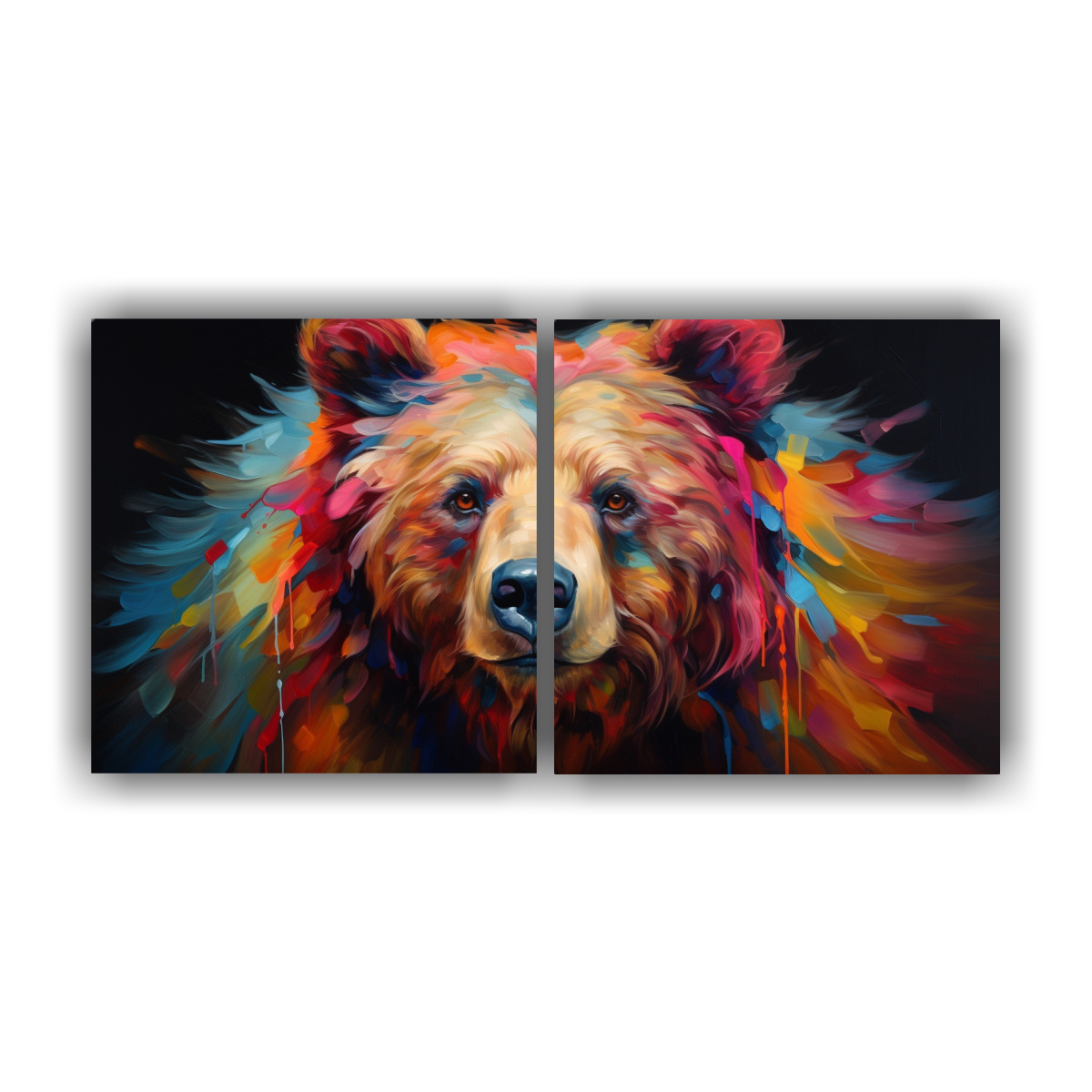 pintura-al-estilo-leo-colorida-de-estilo-de-vida-de-oso-en-dos-cuadros