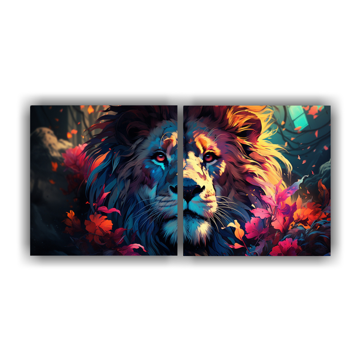 pintura-al-estilo-leo-de-le-n-colorido-en-estilo-acuarela-juego-de-2-lienzos-refinados